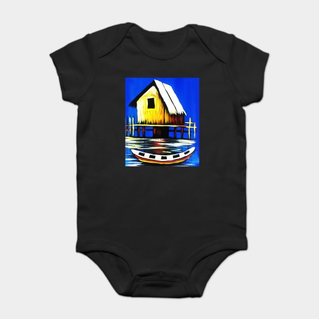 African Artwork, House with Boat, Vacation Baby Bodysuit by logiamerch